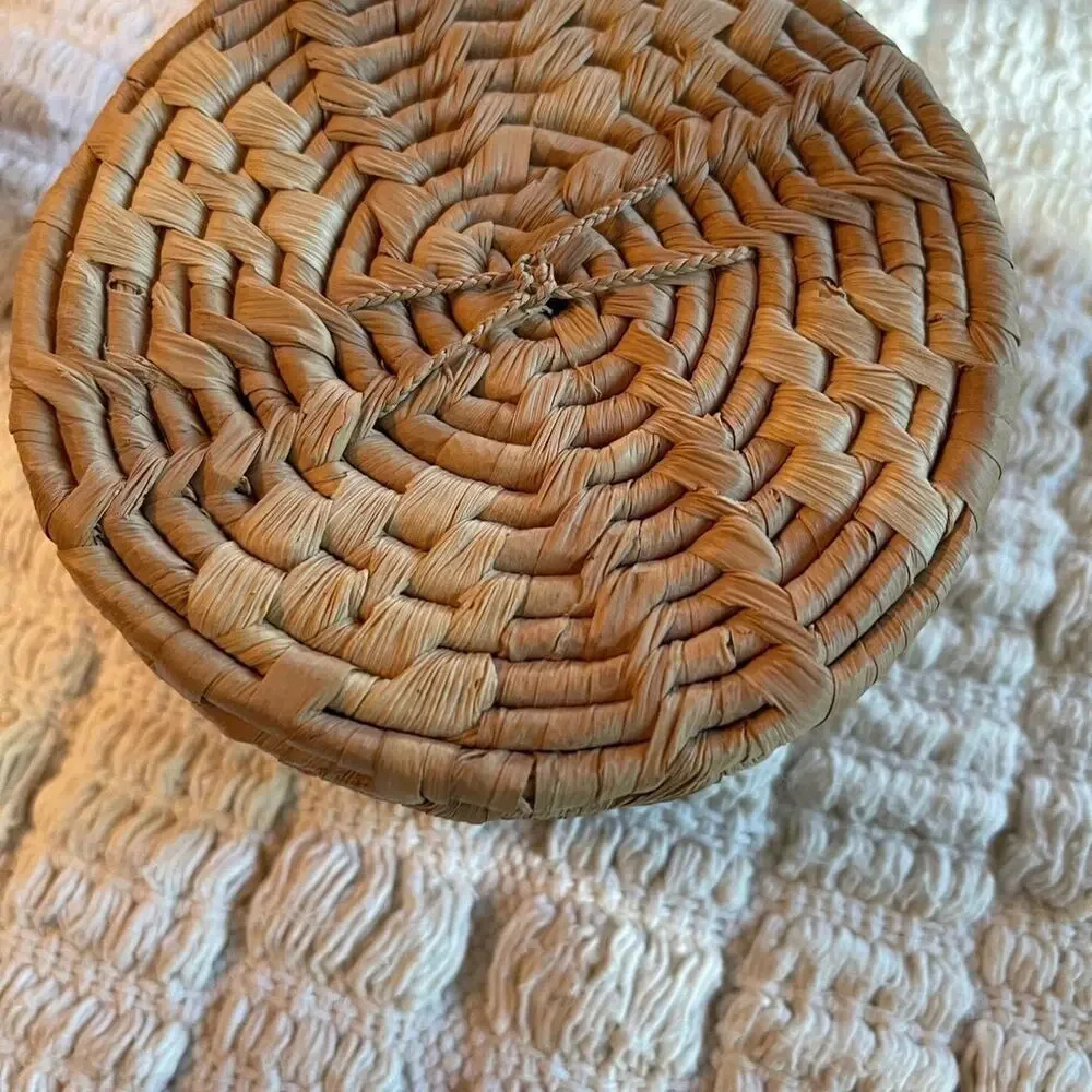 Small weaved covered boho Basket vintage